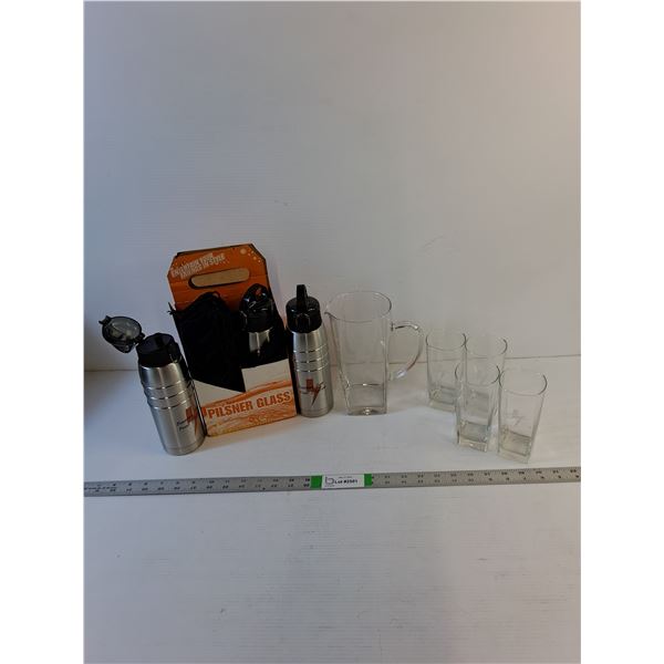 Boundary Dam Glassware- (4) Stainless Sports Cap (1) Pitcher (4) Glasses