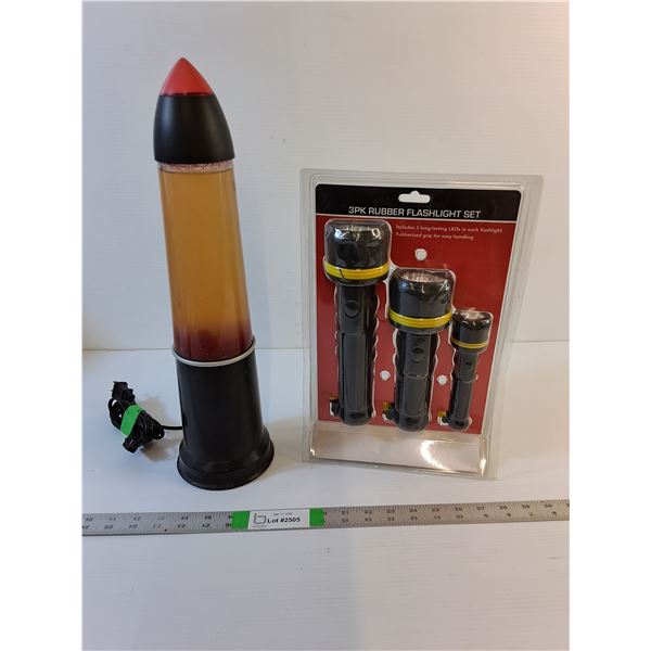Lava Lamp - Powers On - 3-Pack Rubber Flashlight Set -As Is - PICK UP ONLY
