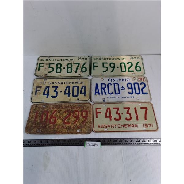 (6) Early 70's License Plates from Saskatchewan & Ontario