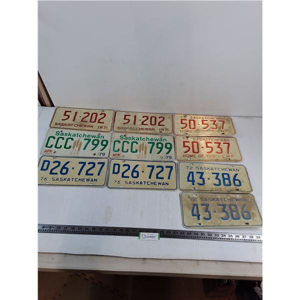 (5) Pairs of Mostly 1970's Saskatchewan License Plates