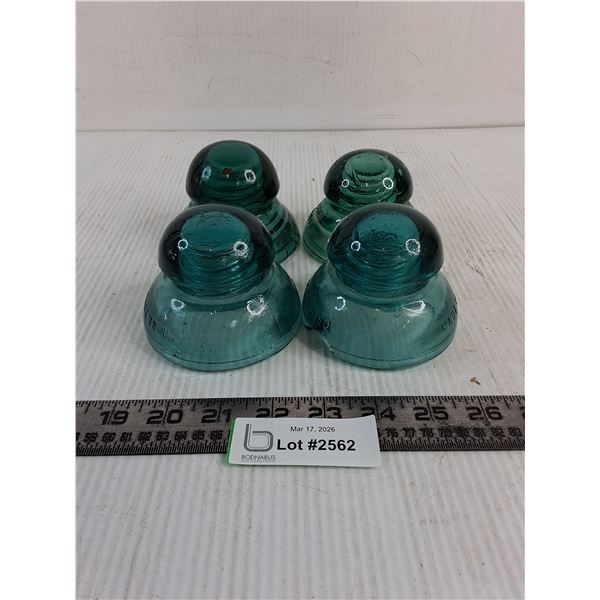 (4) Vintage 'Teal Blue' Glass Insulators