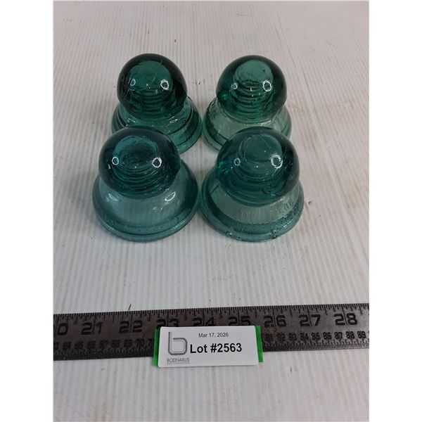 (4) Vintage 'Teal Blue' Glass Insulators