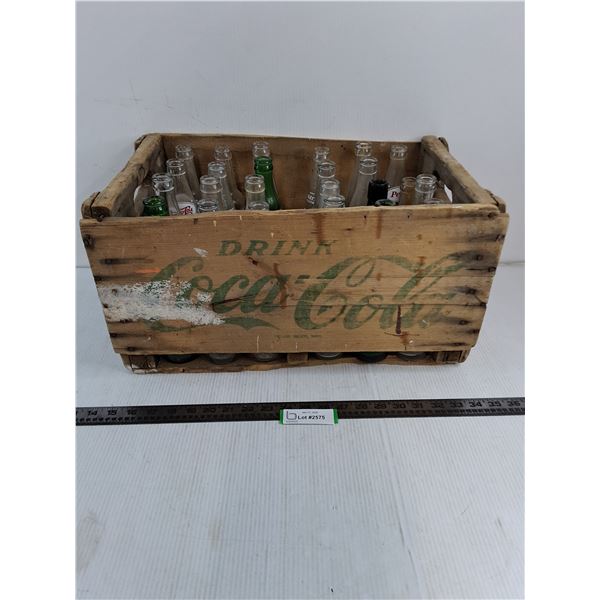Vintage Wooden 20x12x10" Coca-Cola Crate w/24 Glass Bottles -PICK UP ONLY
