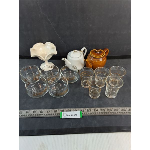 Teapots, Dessert Dishes, Glasses, Footed Trinket Dish