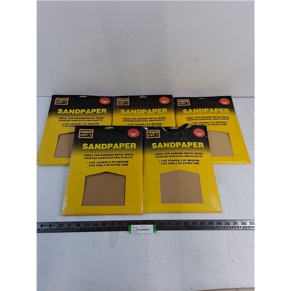 (5) Power Fist 15-Piece Sandpaper Packages (4 Are Sealed)
