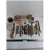 Image 1 : Assorted Hand Tools, Drill Bits, Saw Handles, Wire, Clips, Nails, Deadbolt - All As is