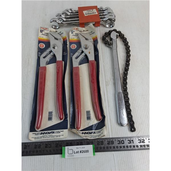 (2) Sealed Fuller 12" Joint Pliers, Power Fist 6-PieceFlare Nut "Wrenches, Oil Filter Wrench