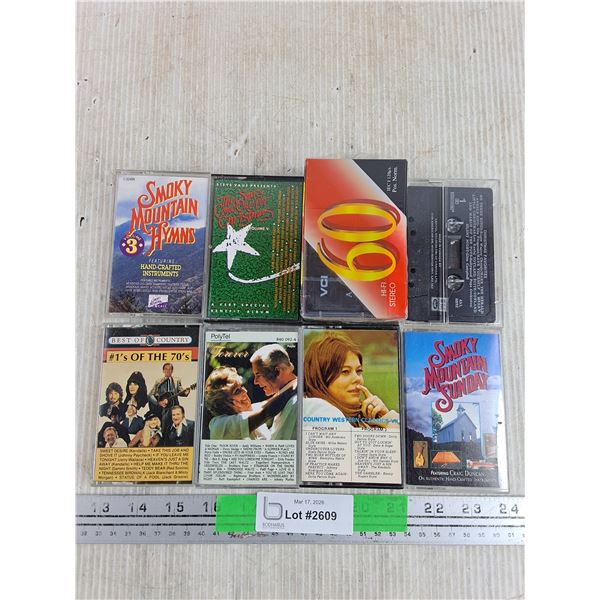 Assorted Cassette Tapes - #1's of the 70s, Smoky Mountain Hymns,  Country Western Classics