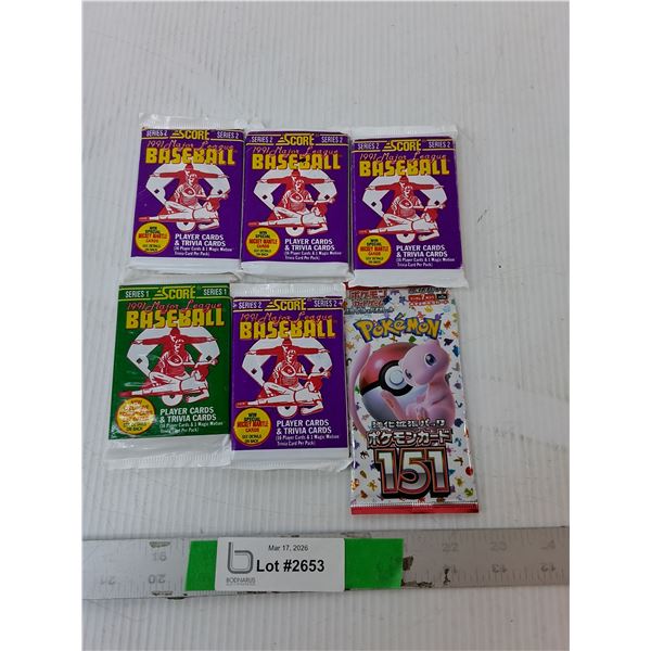 1991 Score MLB Cards & Pokemon Cards-Sealed,  Cannot Authenticate