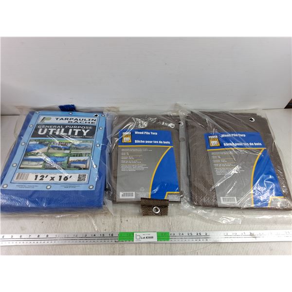 (2) Power Fist Wood Pile Tarps & General Purpose Utility Tarp