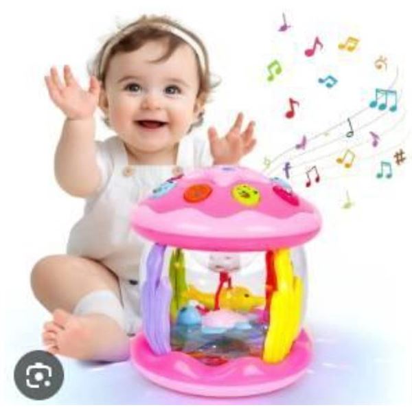 Rotating Baby Music Lights Ocean Park Toy with Cartoon Animals, Pink