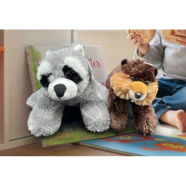 Two Plush Toys Featuring Raccoon and Beaver Designs