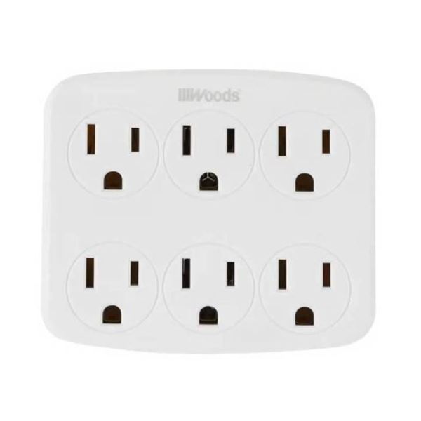 Woods 6-Outlet Wall Tap Model 41196 with Grounded Outlets