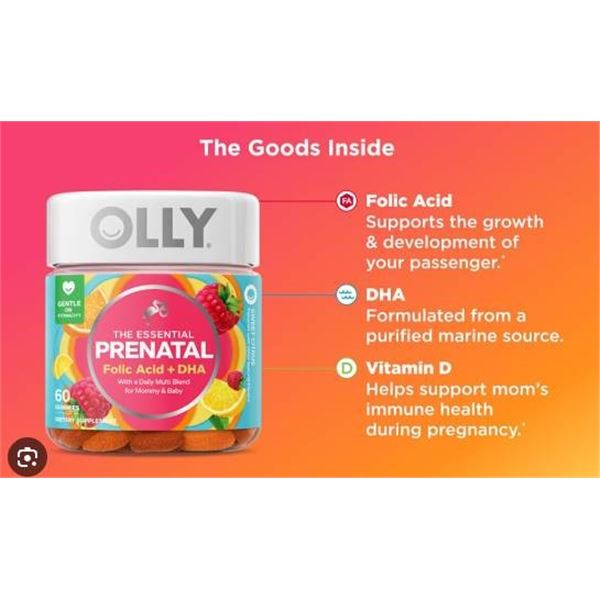 Olly Prenatal Gummies with Folic Acid and DHA – 2 Containers – 60 Gummies Each
