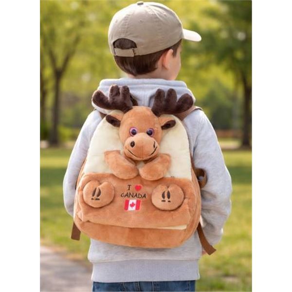 Plush Backpack Featuring Moose Design with Adjustable Straps