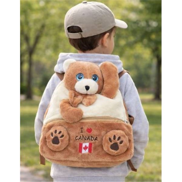 Plush Bear Backpack With ‘I Love Canada’ Design And Adjustable Straps