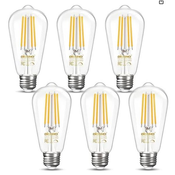 LED Vintage Edison Bulb Set, 6-Pack, 60W Equivalent, Dimmable, ST58