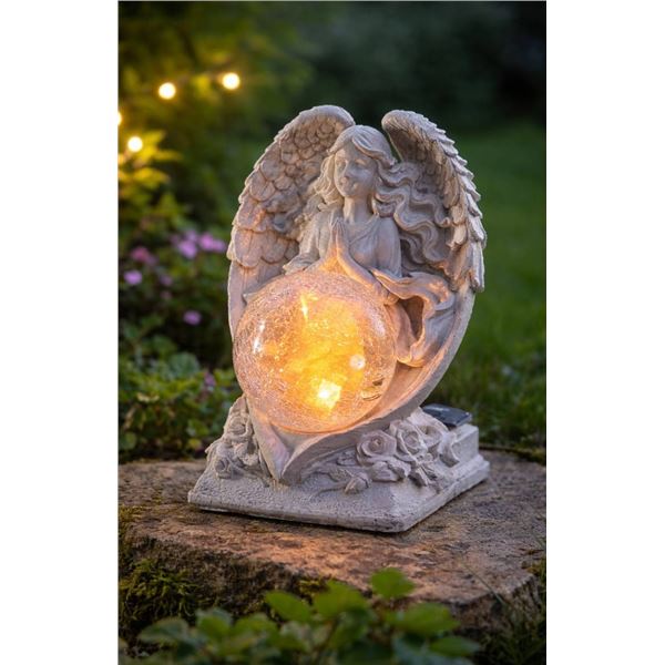 Moonrays Solar Angel with Crackle Glass Ball Outdoor Light