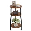 Image 1 : Yuede Small Round Side Table, 3-Tier End Table with Storage Shelf, Rustic Brown