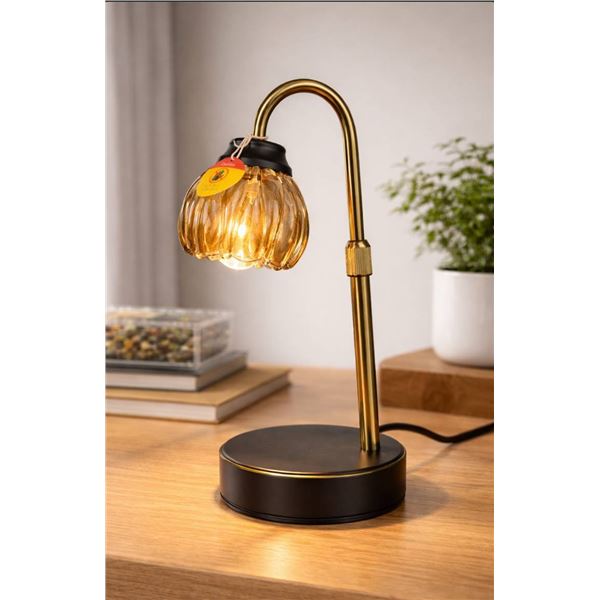 Candle Warmer Lamp with Brass Finish and Ribbed Glass Shade