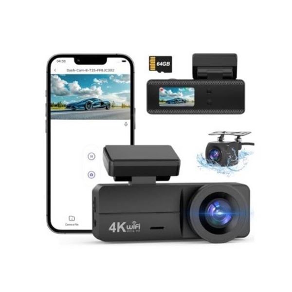 4K Ultra HD Dash Cam System with Wi-Fi and 64GB Storage