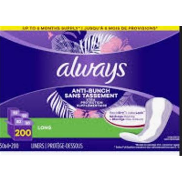 Always Anti-Bunch Liners, Long, 200 Count