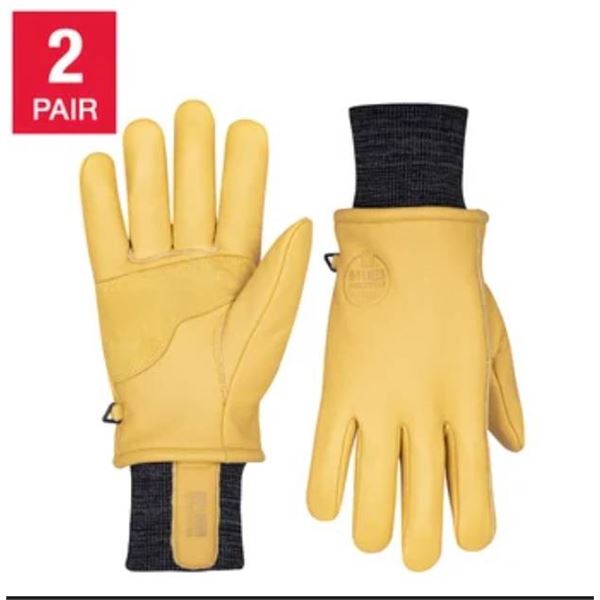 Hand Crew Genuine Leather Winter Gloves, Size Large, 2 Pairs