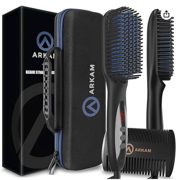Arkam Beard Straightener Brush with Travel Case