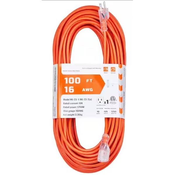 Homebase Indoor/Outdoor Extension Cord 100 ft 16 Gauge Light Duty