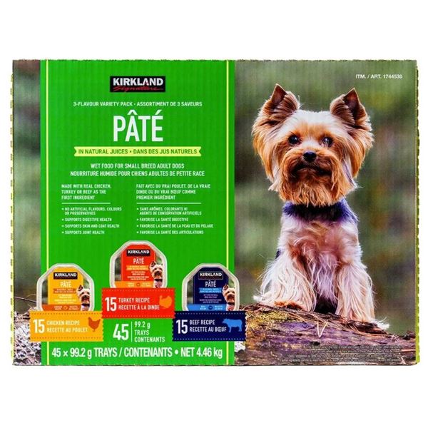 Kirkland Signature Wet Dog Food, Pâté Variety Pack, 45 x 99 g