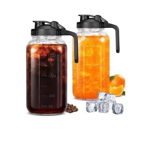 Wexlery Glass Pitcher With Lid 2 Pack, 64 Oz/2 Liter Capacity