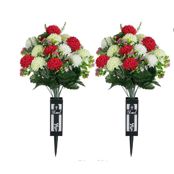 Artificial Cemetery Flowers for Grave: 2 Pcs