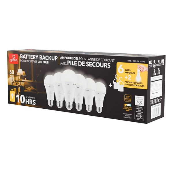 Globe Battery Backup Power Outage LED Bulb Set with 6 Bulbs