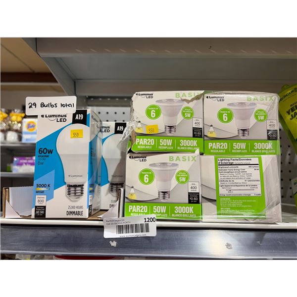 Lot of Assorted Luminus LED Light Bulbs: A19 5000K and PAR20 3000K
