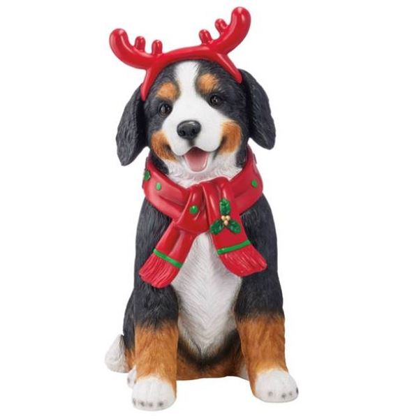 Holiday Dog Greeter Decorative Figurine with Antlers and Scarf