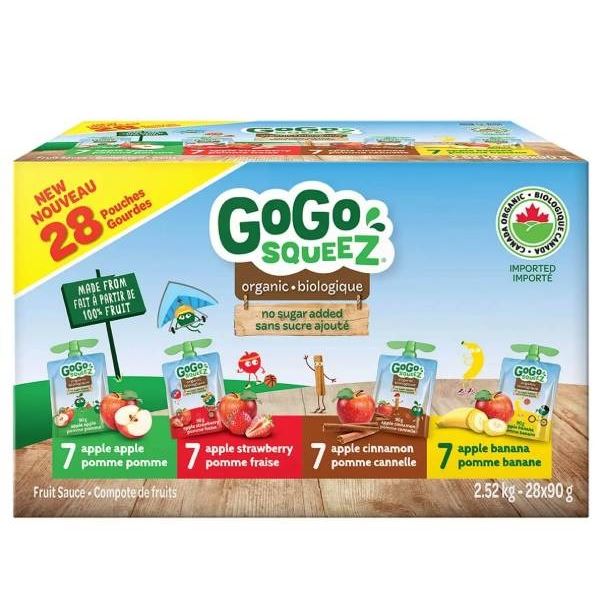 GoGo squeeZ Organic Fruit Sauce Variety Pack, 28 Pouches, 2.52 kg