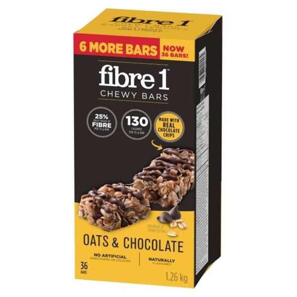 Fibre 1 Chewy Bars Oats & Chocolate, 36 Bars, 1.26 kg