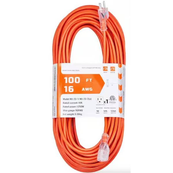 Homebase Indoor/Outdoor Extension Cord 100 ft 16 Gauge Light Duty