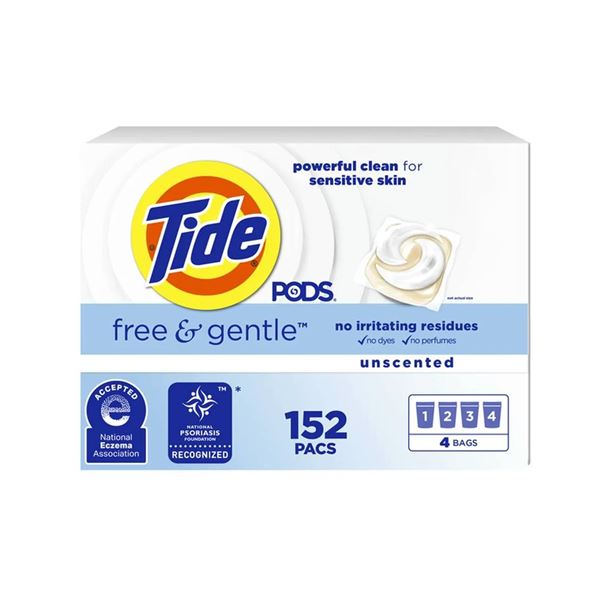 Tide Pods Free & Gentle Laundry Detergent, Unscented, 152 Count