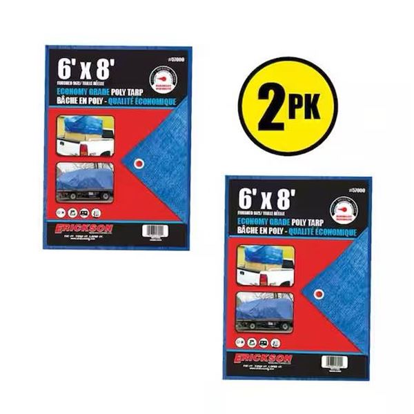 Erickson 6′ x 8′ Economy Grade Poly Tarp, 2-Pack