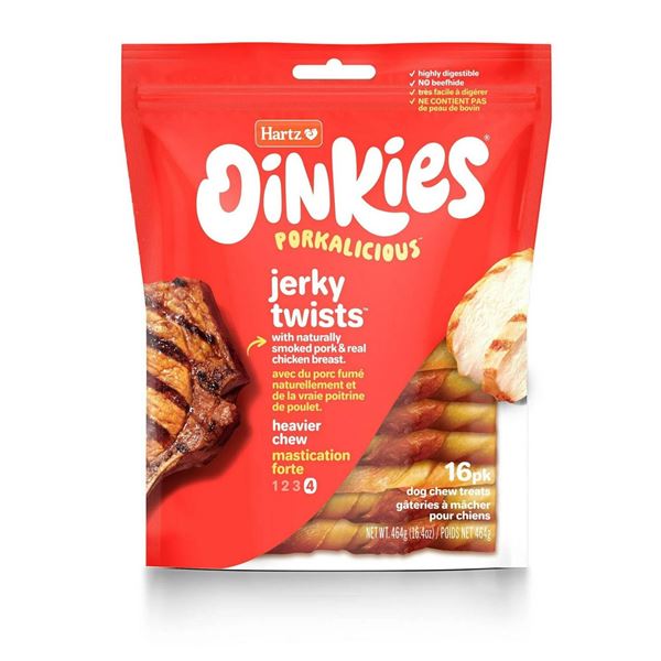 Hartz Oinkies Porkalicious Jerky Twists Dog Chew Treats 16pk Lot of 3