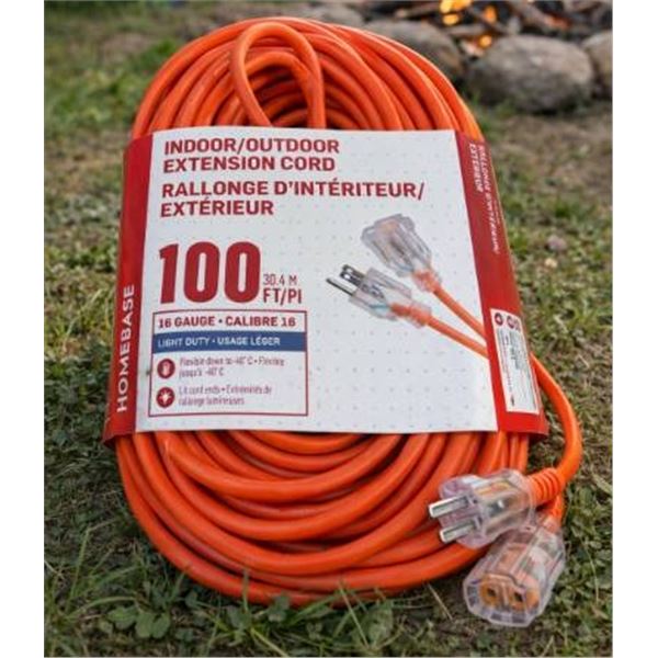 Homebase Indoor/Outdoor Extension Cord, 16 Gauge, 100 ft
