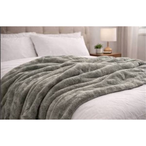 Gray Plush Blanket with Barcode Tag