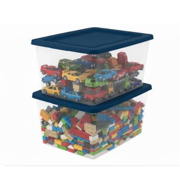 Sterilite 16 Qt Storage Bins with Marine Blue Lids, Set of 2