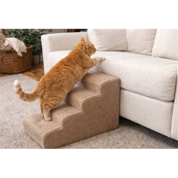 Three-Step Beige Carpeted Pet Stairs 1′ 7” x 2′ 4” x 1′