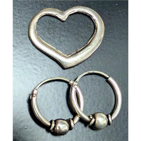 $50, SILVER HEART PENDANT AND SMALL HOOP EARRING SET, retail value $50