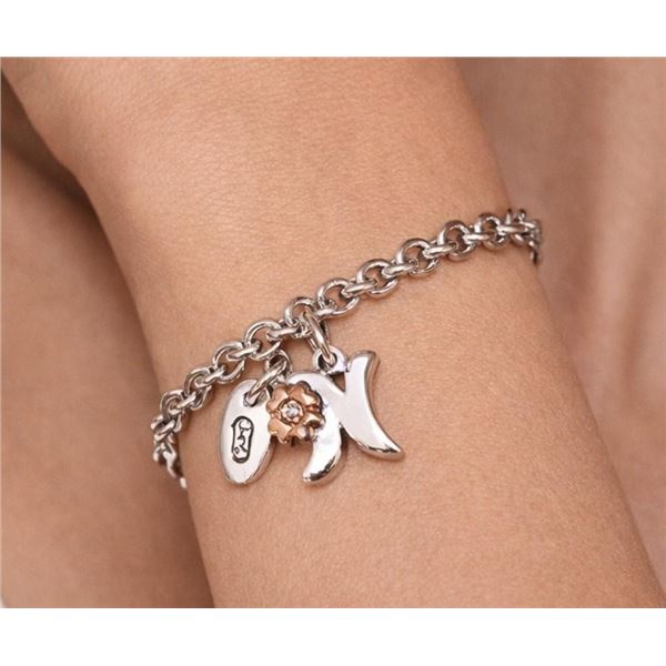 $70, SILVER(3.64g), GENUINE DIAMOND (0.01ct) "FIRST" LABEL BRACELET 6", retail value $70