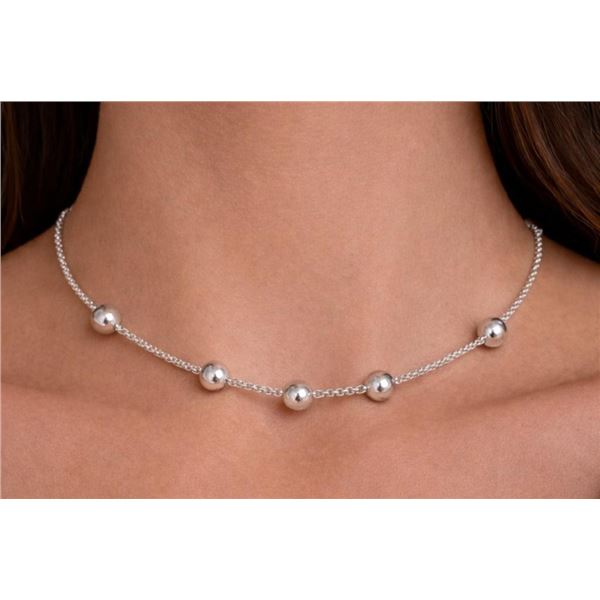 $150, SILVER(5.51g),  ITALY BEADED BALL CHOKER CHAIN 16", retail value $150