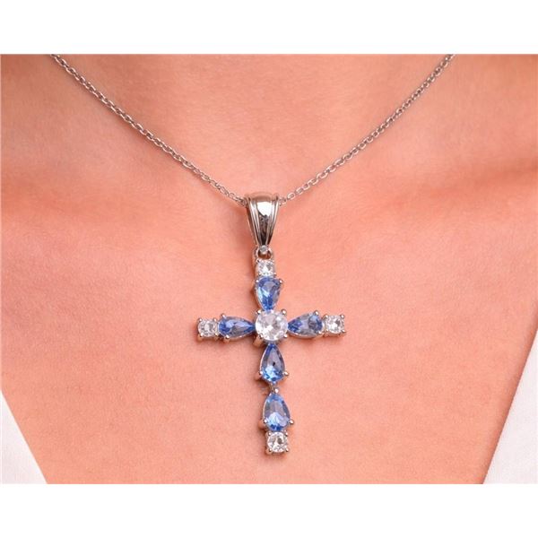 $400, SILVER(4.74g),  TANZANITE (APP 1.25ct), WHITE TOPAZ (0.5ct) NECKLACE 16", retail value $400
