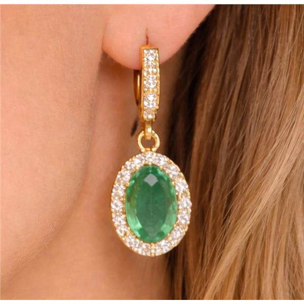 $200, SILVER(2.23g), GENUINE EMERALD(1.2CT) LEVERBACK EARRING, retail value $200